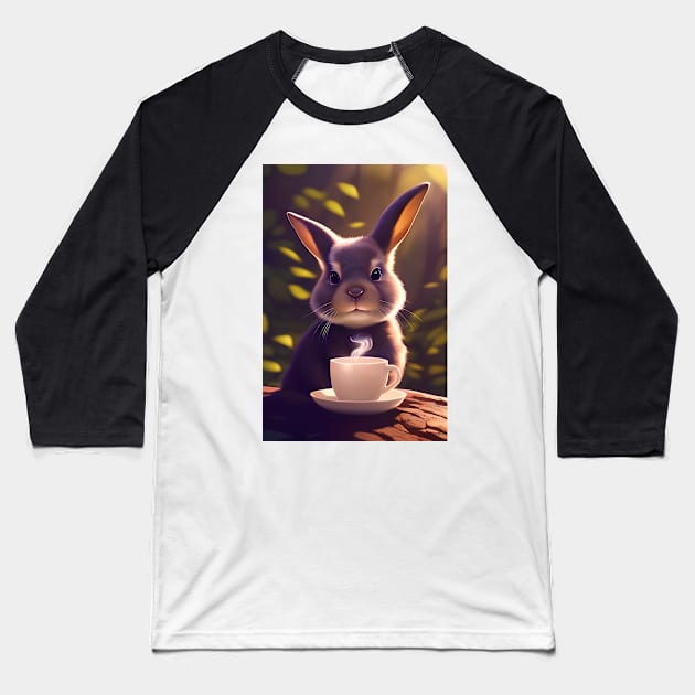 Cute Rabbit with a mug cup of morning coffee Baseball T-Shirt by akwl.design